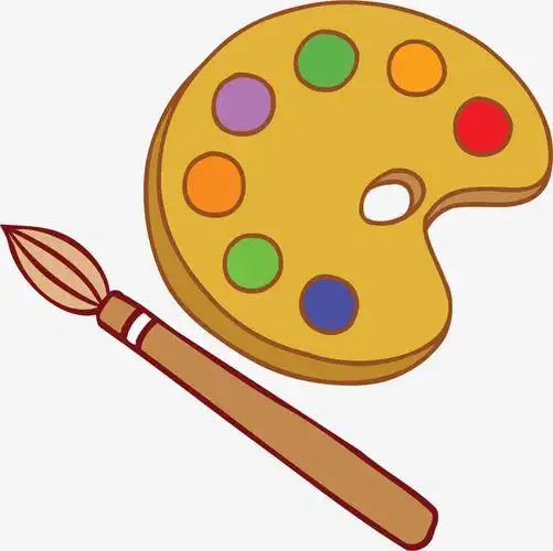 卡通美术课调色盘画笔