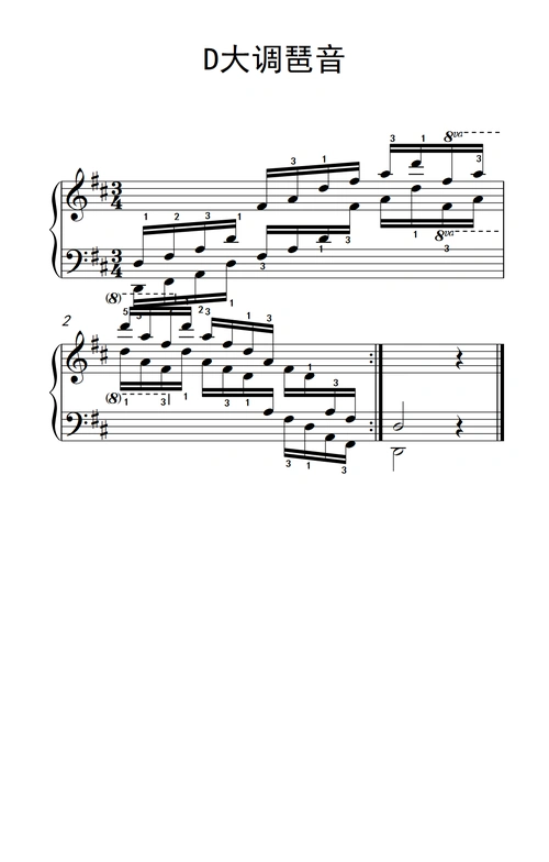第四级 15 d大调琶音 中央音乐学院 钢琴 业余 考级教程 4 6级