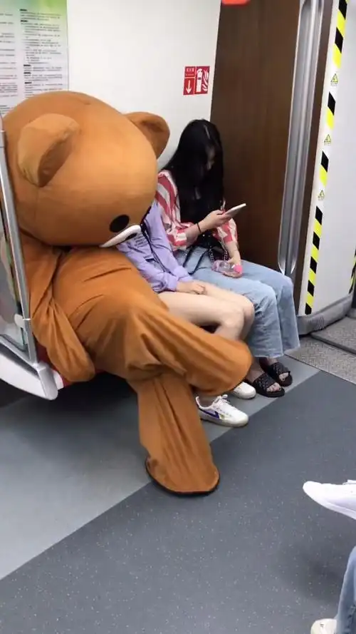 流氓熊乘机摸小姐姐大腿,安保都看笑了