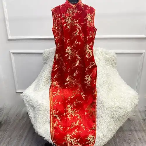 旗袍凡写经典老货织锦缎新款中国国风梅花改良旗袍