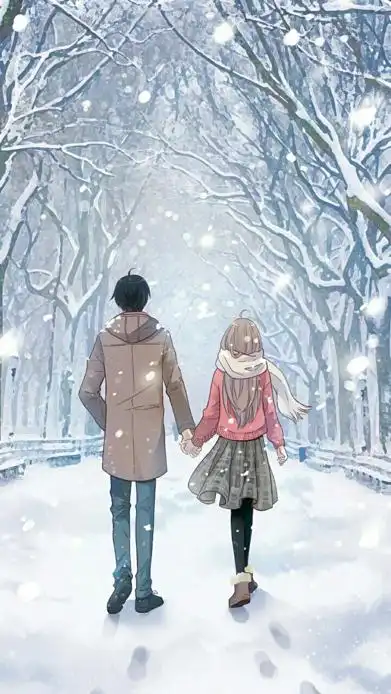 谁有一对男女在雪中漫步的图片 最好要动漫的