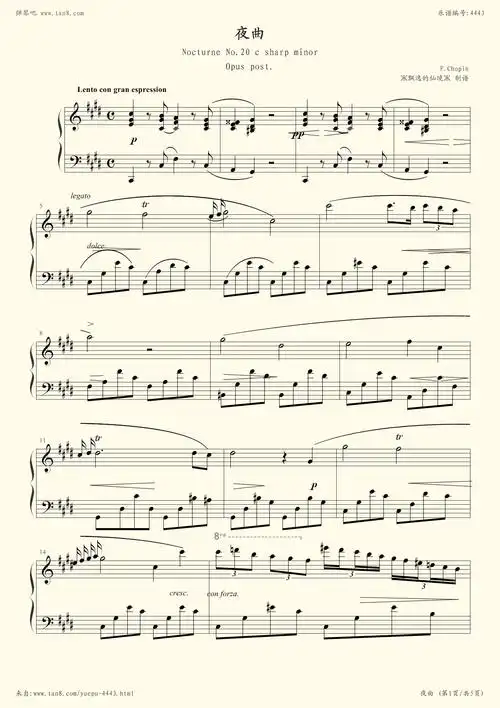 《升c小调夜曲,钢琴谱》肖邦-chopin|弹吧|钢琴谱|吉他谱|钢琴曲|乐谱