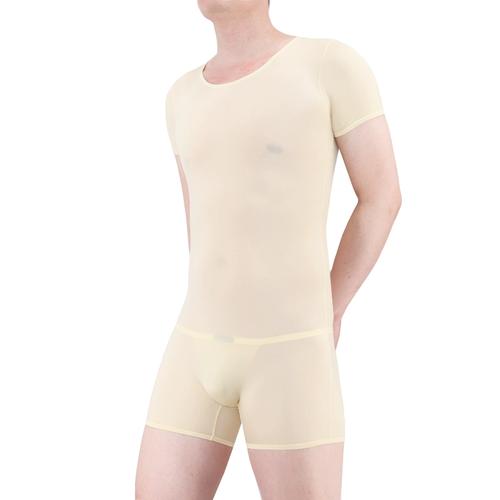 男士内衣睡衣男冰丝连体衣超薄塑身衣免脱一片式性感短袖开裆情趣