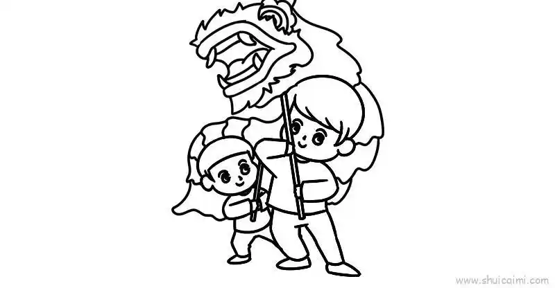 新年舞狮子儿童画怎么画 新年舞狮子简笔画顺序