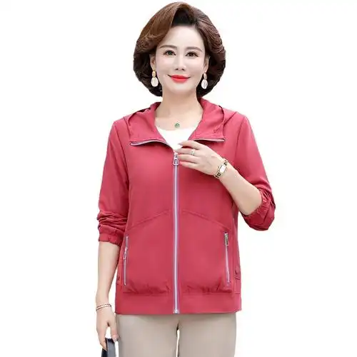 中年妈妈秋装外套2023新款中老年人女装洋气上衣短款纯色休闲夹克