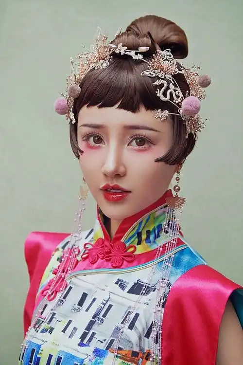 作品 化妆造型 中式短发新娘造型-艾琳艾美学校 中式短发新娘造型中式