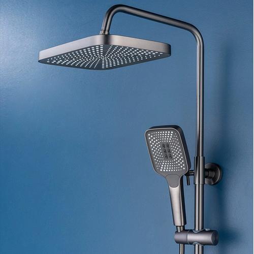 淋浴花洒套装枪灰色全铜浴室喷头钢琴按键花洒混水阀卫生间水龙头