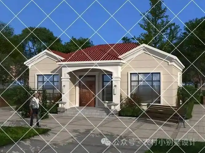 65套一层农村自建房别墅,2024新款中国红一层乡村养老别墅自建房,给