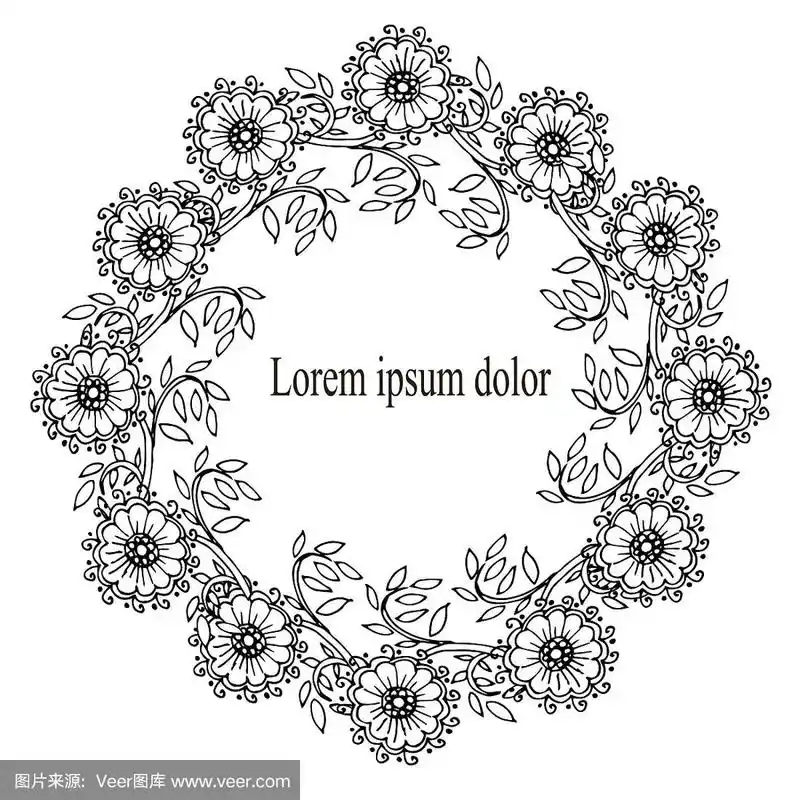 花圈黑色轮廓上的白色