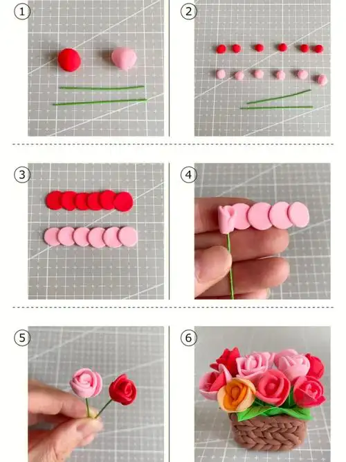 粘土微缩玫瑰花篮春日里绽放的小惊喜