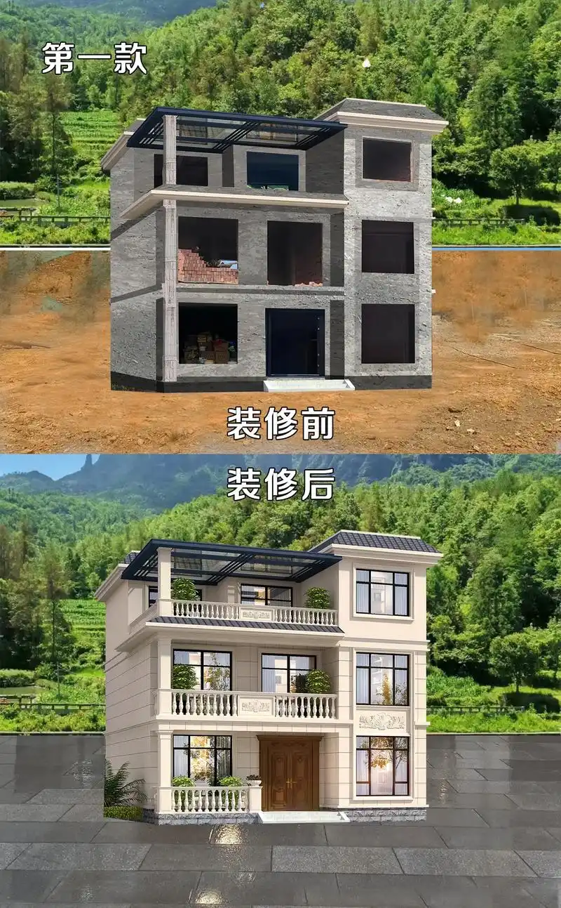 三层农村自建房别墅设计#装修 #别墅农村自建房 #三层设计图 - 抖音