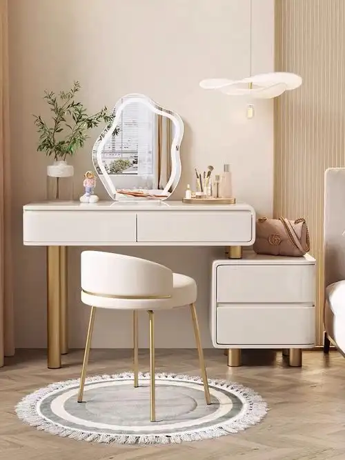 轻奢实木梳妆台现代简约奶油白ins风设计师
