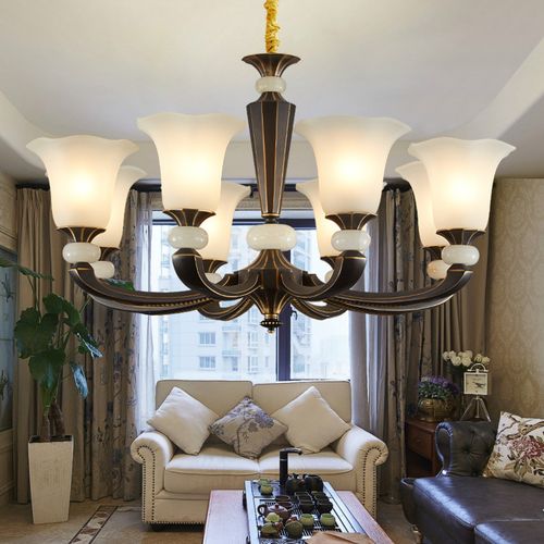 美式全铜客厅吊灯简约欧式纯铜玉石吊灯大气复古卧室餐厅简美灯具