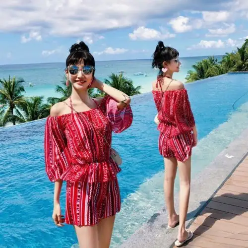 温泉泳衣女三件套分体保守遮肚显瘦性感韩国学生比基尼游泳衣