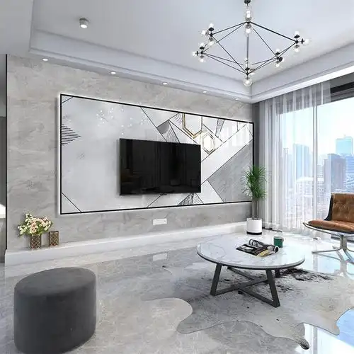 电视大理石轻奢背景墙简约造型影视墙大板岩悬空瓷砖背景墙
