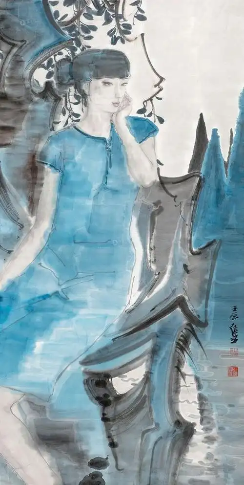 张望2012年作仕女镜心