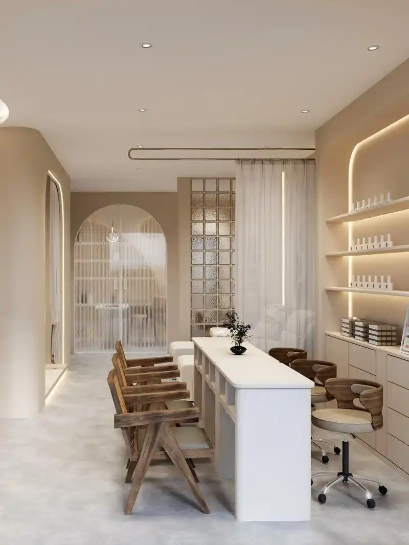 70㎡轻奢奶油风-美甲美睫工作室改造方案.美业店铺设计案例7 - 抖音