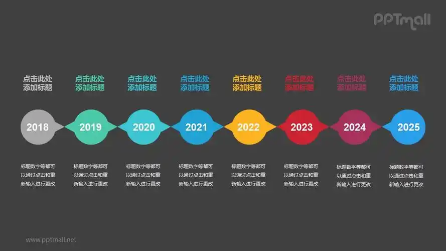 8个彩色椭圆形组成的时间轴递进关系ppt模板