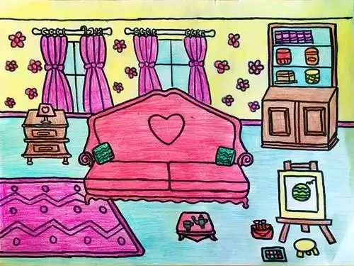 少儿书画作品-《美丽的客厅》/儿童书画作品《美丽的客厅》欣赏_中国