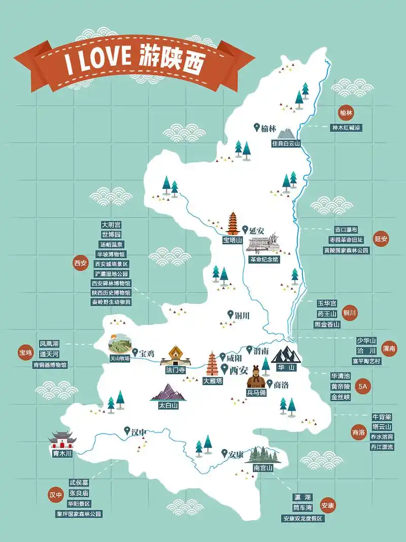 陕西扁平化旅游地图一级界面设计图
