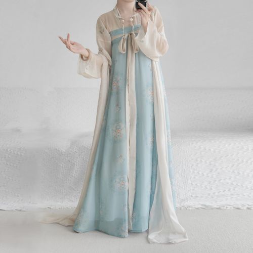 成人汉服女装原创春日迟迟唐制破裙印花复原款夏秋季对襟齐胸襦裙