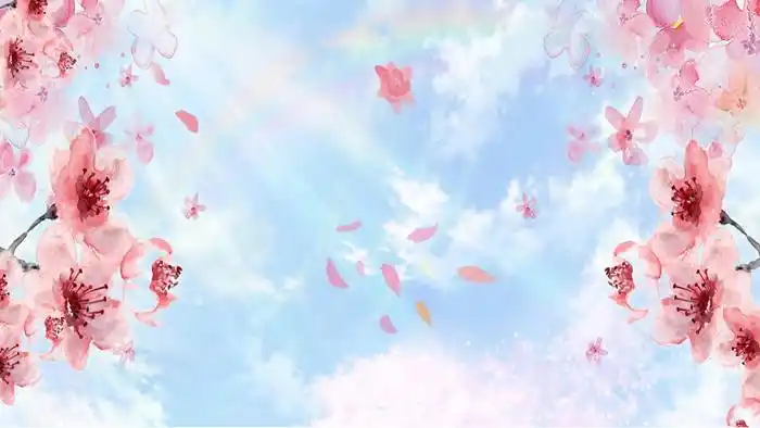 唯美风格的水彩手绘樱花ppt背景图片