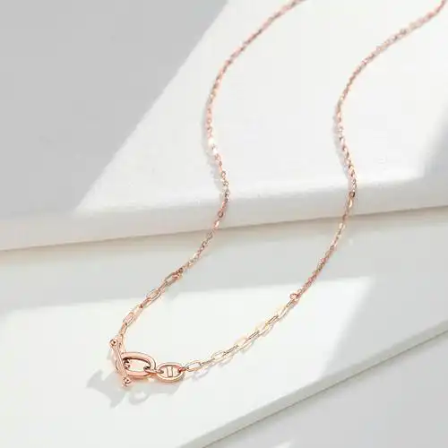 套链潮宏基圆扣18k金项链项链坠链玫瑰彩金锁骨颈饰