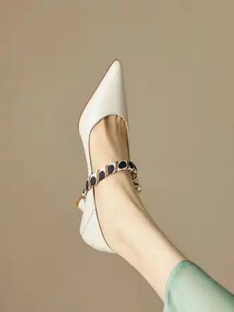 她她贝高端轻奢玛丽珍女鞋一字带细高跟鞋时尚尖头复古小香风单鞋女