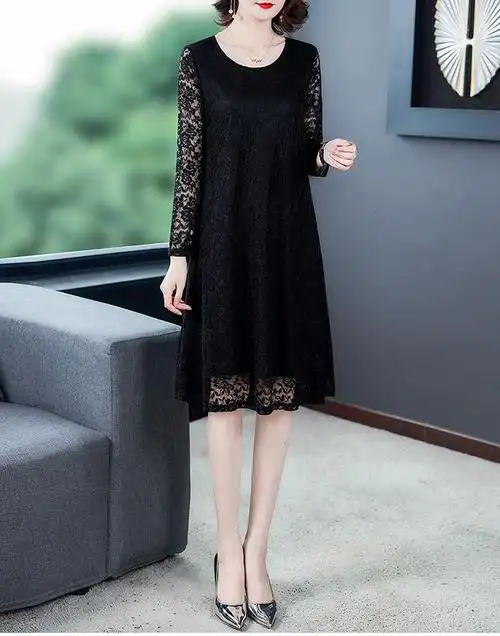 秋冬季蕾丝加绒加厚保暖连衣裙雷丝装2020年新款女长袖贵夫人宽松大码