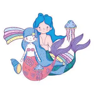 情侣美人鱼与宝胸海底矢量插图设计情侣美人鱼与宝胸海底矢量插图设计