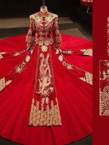 广艳丰家秀禾服新娘龙凤褂结婚中式婚纱敬酒礼服披肩款嫁衣n030刺绣款