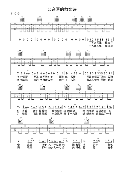 父亲写的散文诗 简单版c调六线pdf谱吉他谱-虫虫吉他谱免费下载
