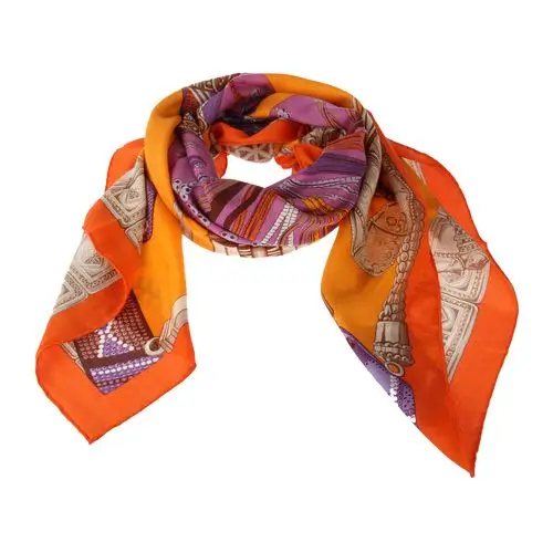 围巾】hermes(爱马仕)橘边黄底紫色图案羊绒围巾140【正品 价格 图片