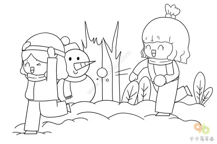 熊孩子日记系列 冬天打雪仗-爱娃简笔画