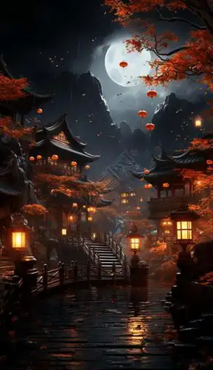新年中国风古风建筑人物街道背景