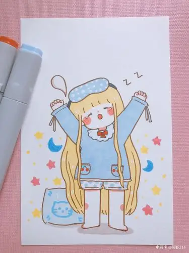 手帐简笔画丨打哈欠的女孩