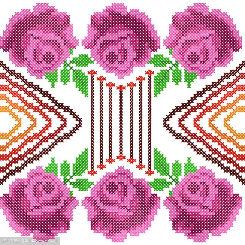 十字绣玫瑰花的刺绣设计