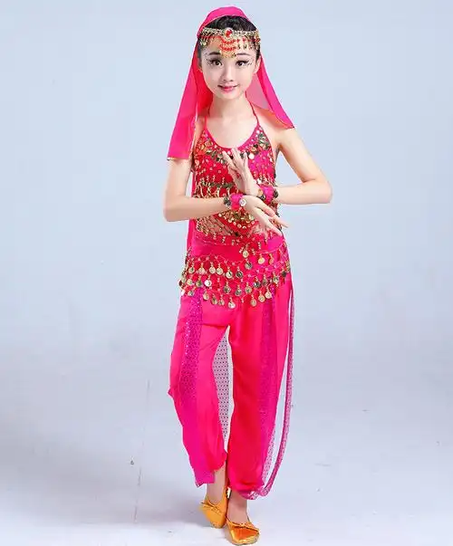 儿童印度舞演出服女童肚皮舞的表演服装新疆少儿民族风练功舞蹈服_找