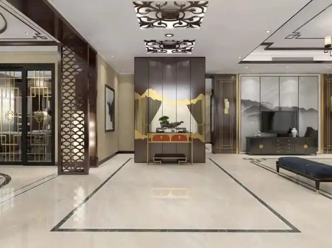 (图片来源:金艾陶瓷砖公众号,侵删)新中式客厅九面通体大理石ka9m005