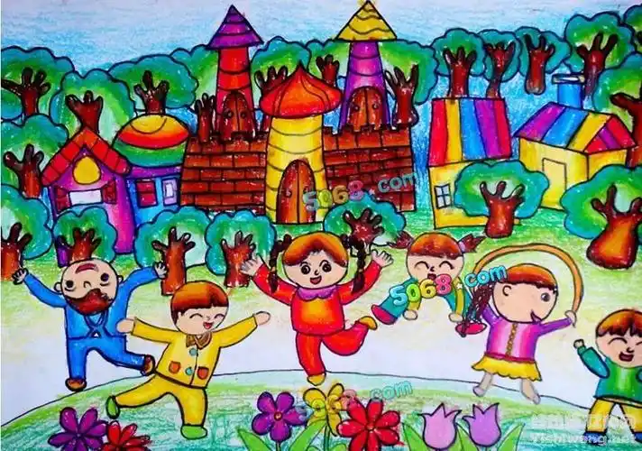 [儿童蜡笔画] 我们一起来运动优秀蜡笔画作品