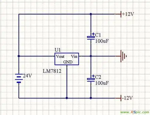 设计一个由24v直流电压源产生正负12v的简单电路.