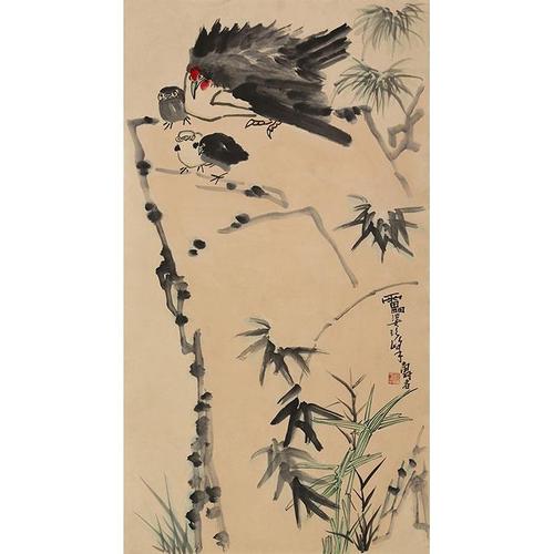 潘天寿国画精品花鸟写意名家字画三尺条幅手绘名人书画作品赠证书