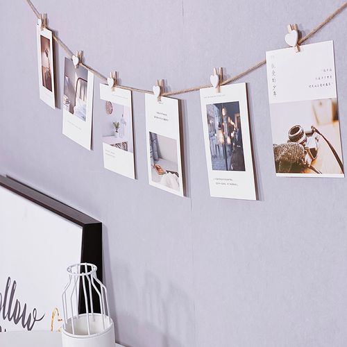 ins风创意文艺小清新明信片墙麻绳夹子照片墙led灯背景墙面装饰