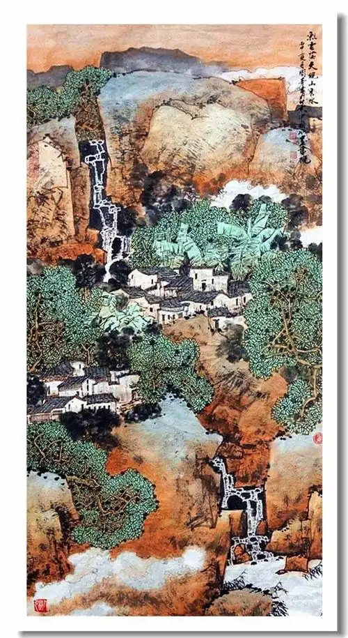 溪山诗画-- 关奇青绿山水画