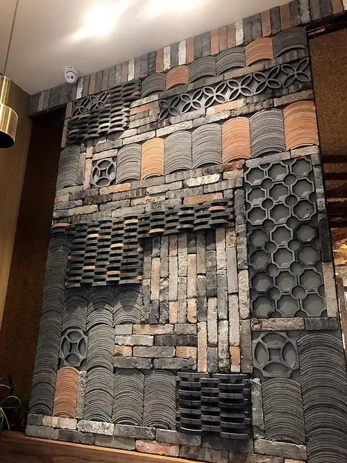 中式青砖文化砖背景墙餐厅艺术墙仿古瓷砖复古茶室乡村别墅造型瓦