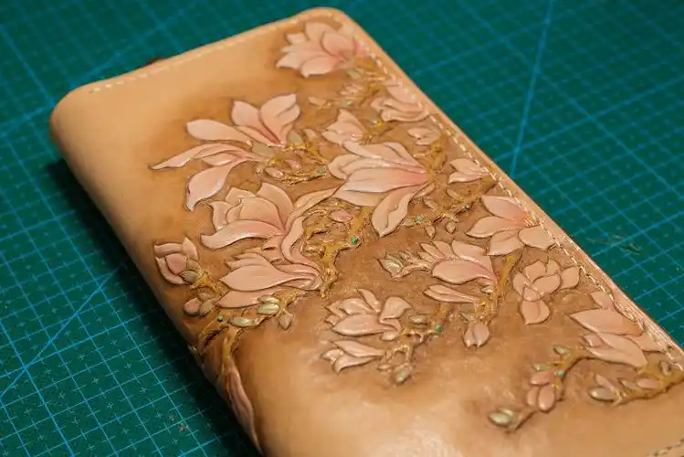 纯手工兰花皮雕钱夹,顶级日本昭南雕刻皮,ykk拉链,法国fil au chinois