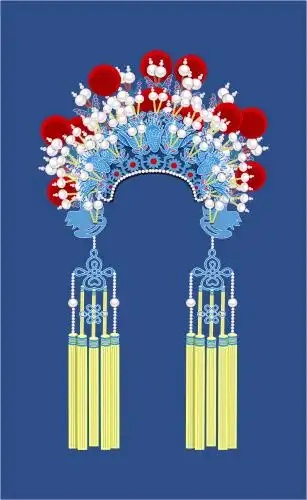 有红色球的中国戏曲头饰矢量插画