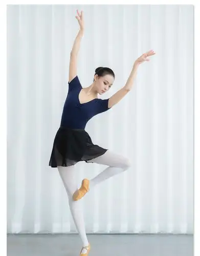 棉短袖体服 艺考服女舞蹈服芭蕾舞形体操练功服 紫色 带胸垫 xxl