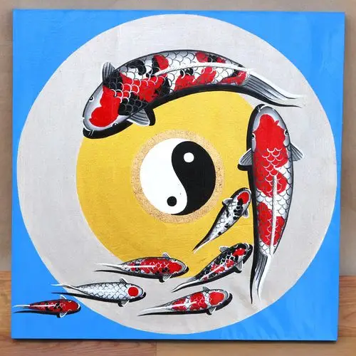 泰国手绘金箔画玄关客厅阴阳八卦风水鱼餐厅酒店会所装饰挂画墙画