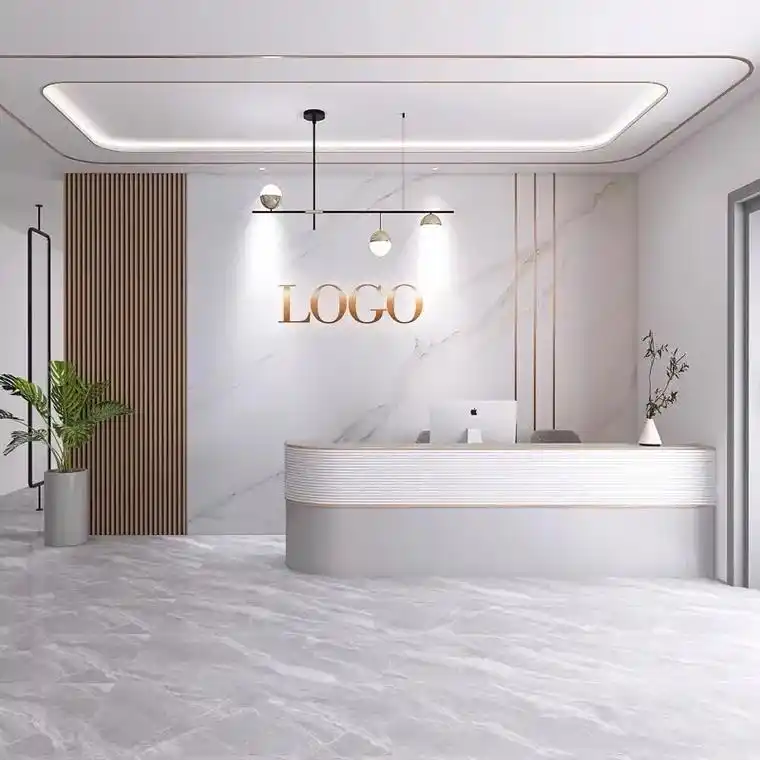 公司背景墙壁纸前台logo形象墙纸美容院吧台仿大理石办公室3 - 抖音